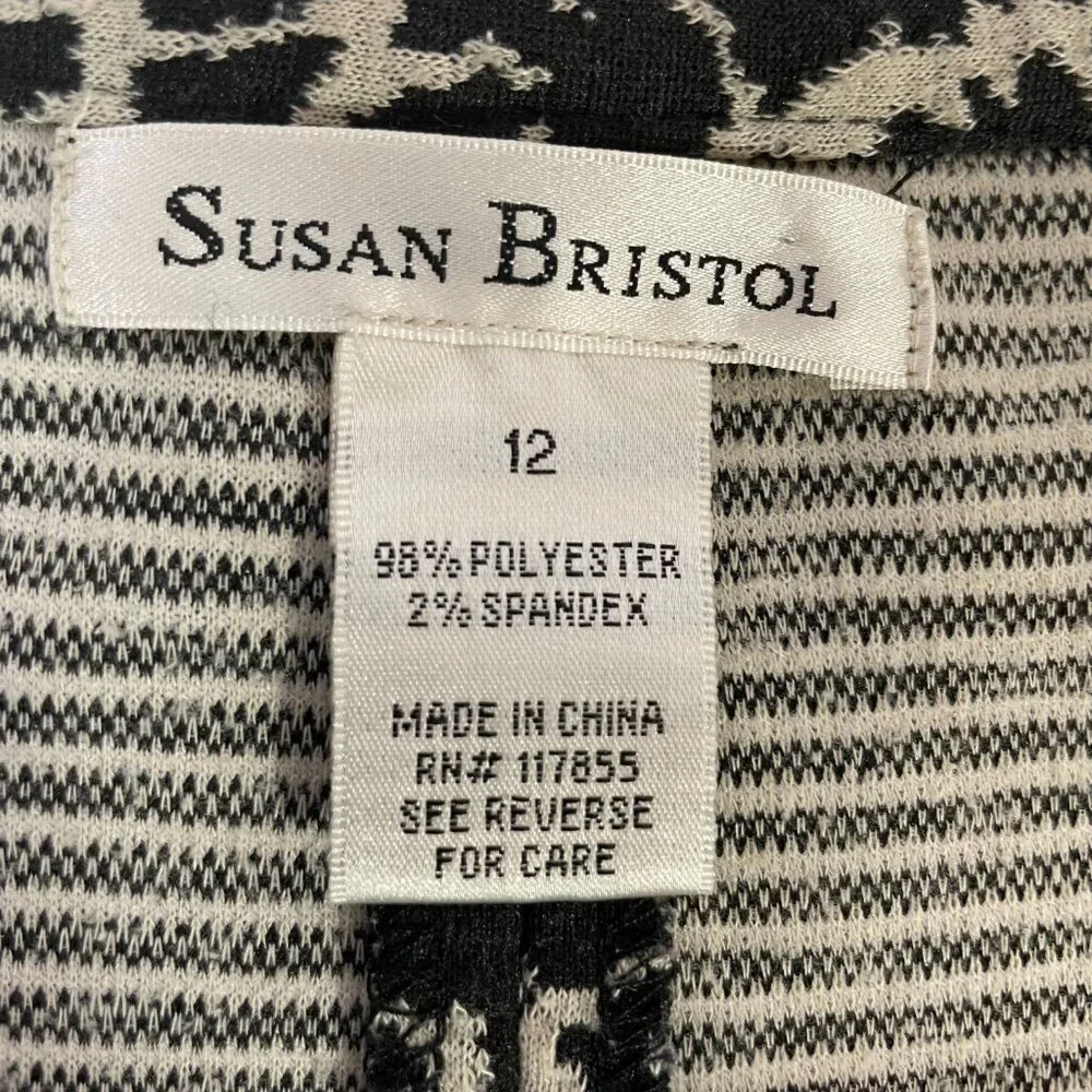 Susan Bristol Black and White Animal Print Swing Skirt Knee Length Size 12